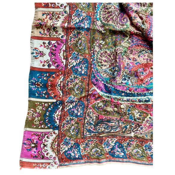 Women's Silk Paisley Print and Embroidered Scarf - Picture 7 of 7